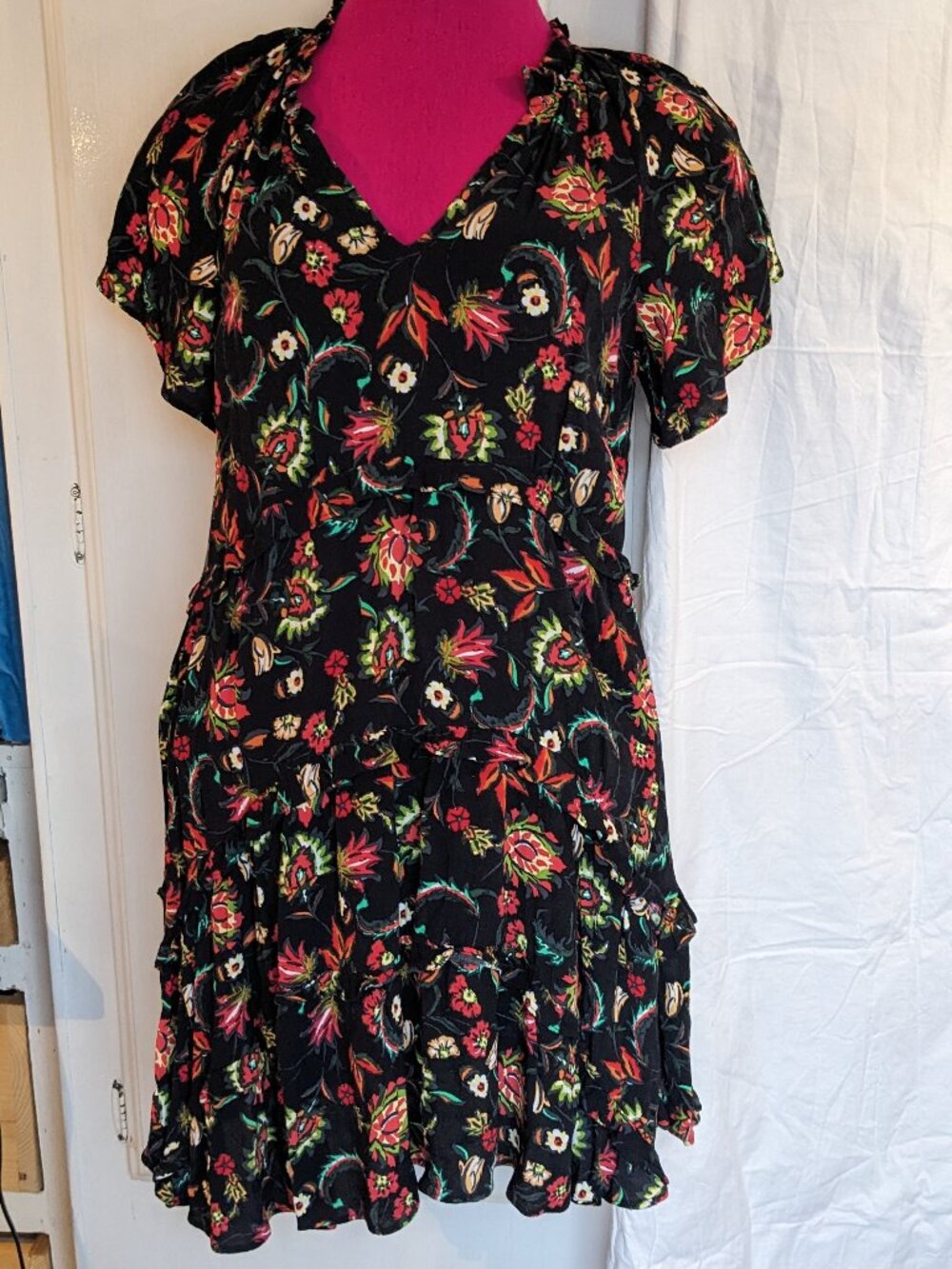 Anthropologie Floral Tiered Mini Dress Sz S